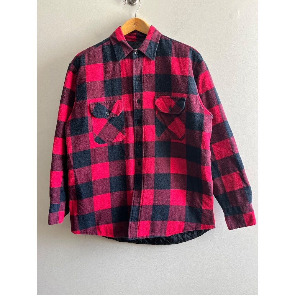 Ozark Trail Buffalo Plaid Flannel Shacket Mens L Red Quilted Lined 90s